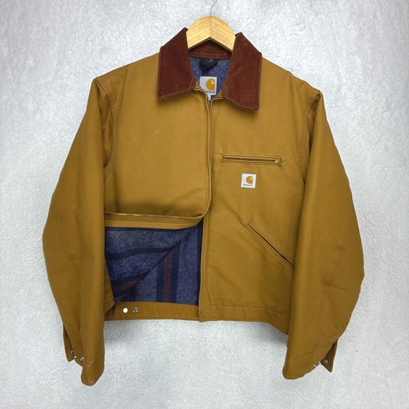Carhartt Detroit Jacket J001BRN Brown Duck Canvas Blanket Lined Mens Medium USA